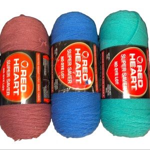 Red Heart Super Saver Yarn 100% Virgin Acrylic No Dye 3 Skein Bundle